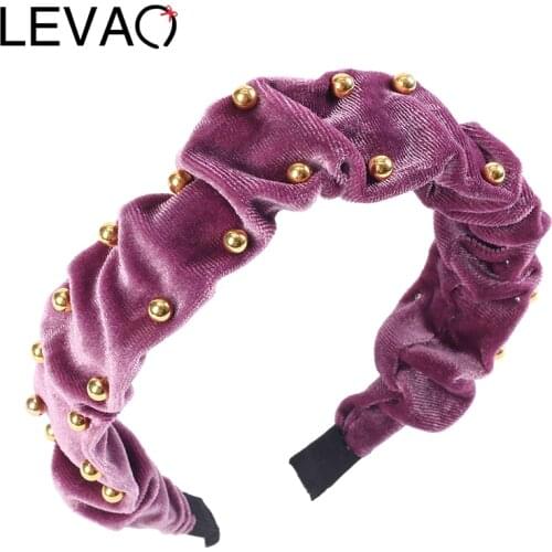 LEVAO Fashion Flannel Fold Headband Beading Pleated Hairband for Women Headdress Headwear Wave Bezel Hair Accessories