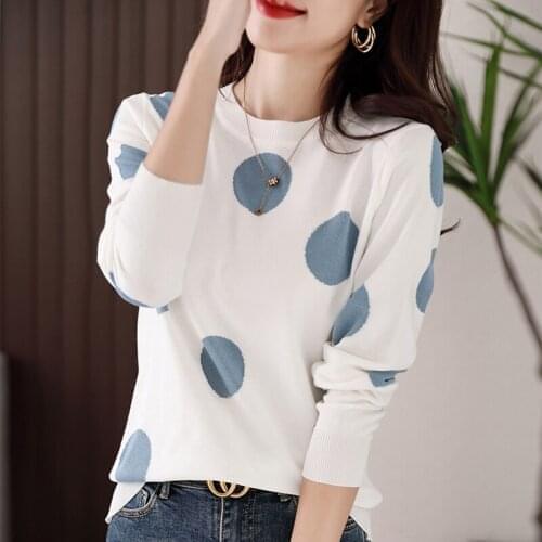 LJSXLS Dot O Neck Knitted Sweater Female 2021 Autumn Winter Korean Fashion Cute Clothes Women Pullover Sweaters Long Sleeve Tops