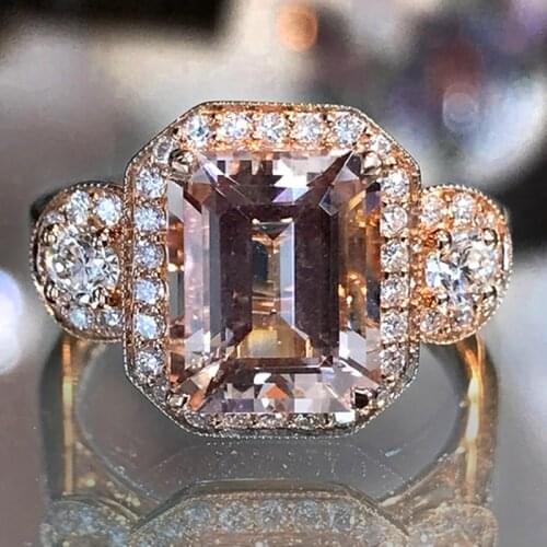 Huitan Rose Gold Color Women Finger-rings for Vintage Party Inlaid Shiny Cubic Zirconcia Unique Design Accessories Retro Jewelry