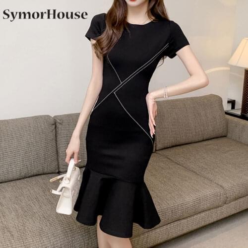 Women Bodycon OL Mermaid Dress Sexy Short Sleeves Slim Fashion Female Evening Package Hip Ruffles Dresses Vestidos woman 2021