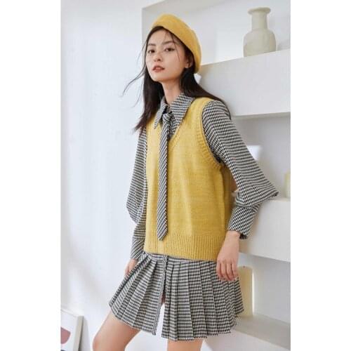 Ol2021 spring new fashion temperament thousand bird lattice bow tie pleated ultra short dress for women | 121107077