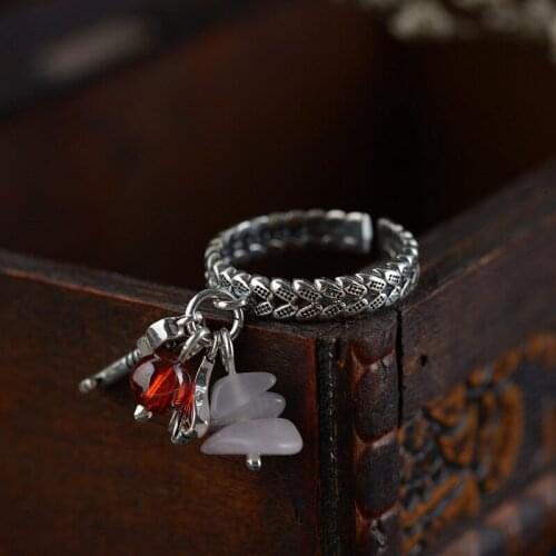 Real Silver Garnet Accessories Ring For Women 925 Sterling Silver Adjustable Ring Original Handmade Jewelry