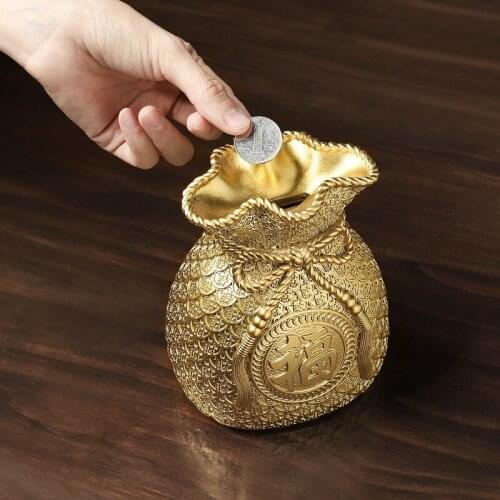 Gold Purse Type Piggy Bank for Home Room Table Blessing Bag Decoration S M Coin Lucky Bag for Company Reception Table Decor