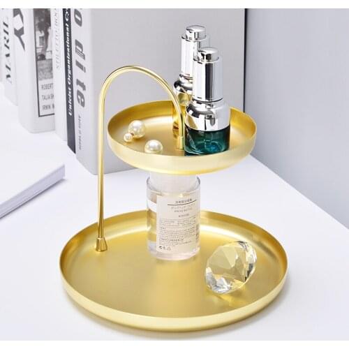 Golden double-layer iron storage tray Nordic creative jewelry storage rack porch key decor dessert tray Rack Buddhist CL60304