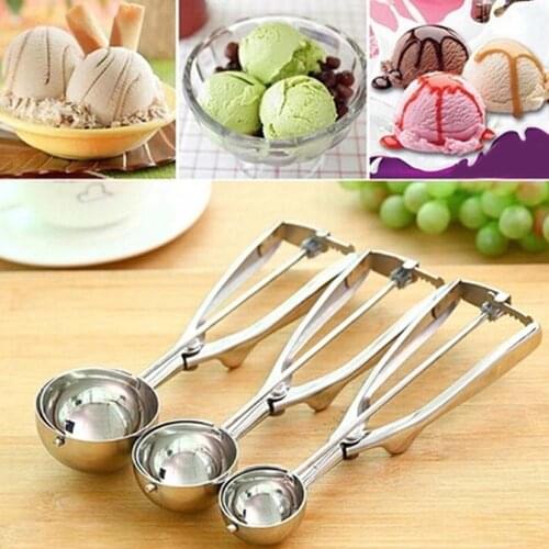 1pc 4/5/6cm Ice Cream Scoop Ice Cream Mash Potato Fruit Decor Mold Scoop Stainless Steel Spoon Spring Handle Kitchen Accessories