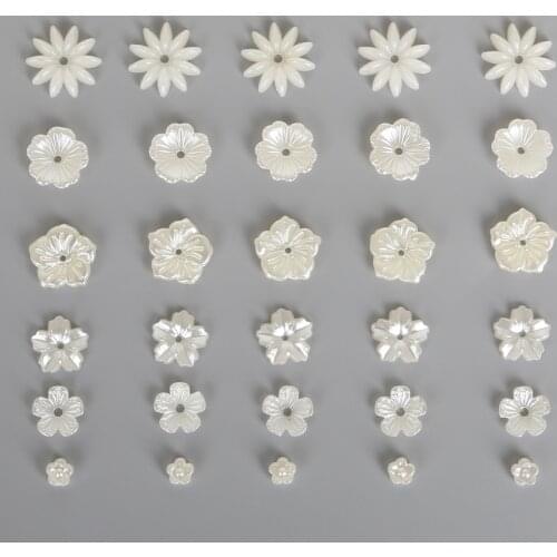 100pcs/lot Multi-size ABS White Flower Simulated Pearl Beads Charms Jewelry Making Material DIY Crafts Sewing ON Pearl Flower