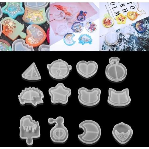 12Style Quicksand Strawberry Bear Heart Star Silicone Molds Shaker Quicksand Oil Epoxy Resin Mold For DIY Pendant Jewelry Making