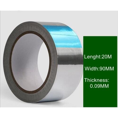 2Rolls Width 90mmx20m thickness 0.09mm,Aluminum Foil tape Adhesive,Heat-resistant,waterproof,radiation protection,shielding