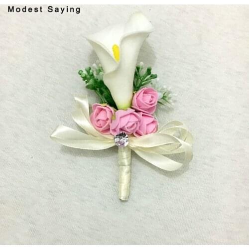 2PCS Fashion Best Man Corsage for Groom Groomsman Lily Flowers Wedding Suit Boutonnieres 2017 Accessories Pin Brooch Decorations
