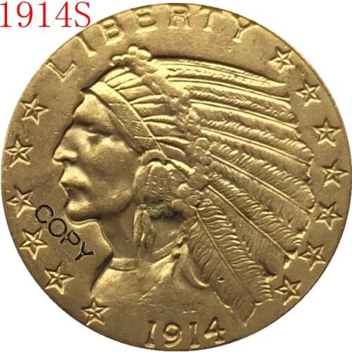 24-K gold plated 1914-S $5 GOLD Indian Half Eagle Coin Copy