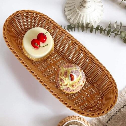 4 Pcs Imitation Rattan Woven Bread Baskets, Woven Food Serving Tray, Baking Display Bread Poly-Wicker Bread Basket
