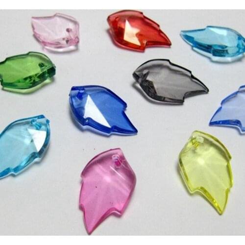 50 Mixed Colour Transparent Acrylic Leaf Charm Pendants 24mm(0.95")