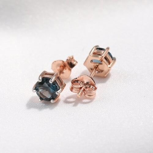 925 Sterling Silver Stud Earrings Nano London Blue Topaz Luxury Anniversary Gifts For Women Classic Fine Jewelry Rose Gold Plate