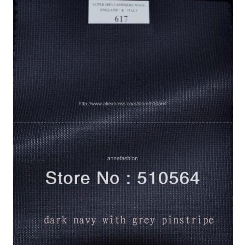 Free shipping 140s 100% wool Custom made suit Men dark navy with grey pinstripe Suit Three pieces Suit(jacket+pant+vest )