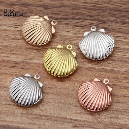BoYuTe (10 Pieces/Lot) 22*19*8MM Metal Brass Shell Locket Pendant Charms Diy Hand Made Open Photo Locket Jewelry Accessories