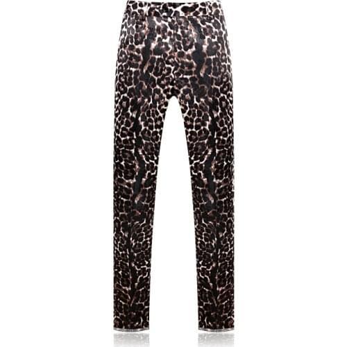 Leopard print trousers new slim home travel banquet casual trousers straight fashion casual formal suit men trousers