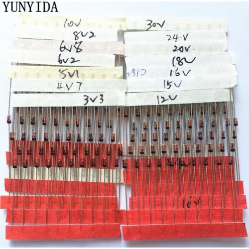 1/2w 0.5W Zener Diode 3.3-30V 14values*10pcs=140pcs Assorted Assortment Set New electronic diy kit
