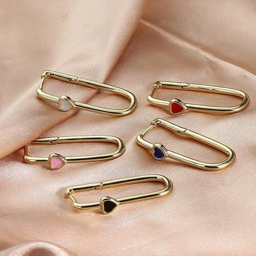 Hear Shape Enamel Long Earring Fashion Charm Copper Simple Luxury Earrings For Women Jewelry Gift Geometric Rectangle Earrings