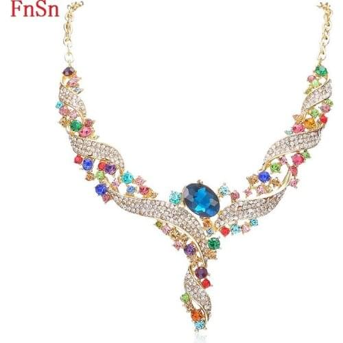 FnSn New 2017 Hot Summer Necklace Ribbon Shape Choker Love Collar Zinc Alloy Colorful Crystal Women Gift Fashion Jewelry N105