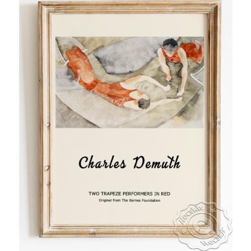 Charles Demuth Exhibition Museum Art Prints Poster, Two Trapeze Performers In Red Canvas Painting, Acrobatics Wall Decor Picture
