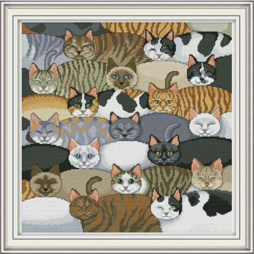 Joy Sunday Cross Stitch Kits Cats Paintings 11&14CT Ecological Cotton Counted Printed On Canvas Pattern Sets For Embroidery Kits