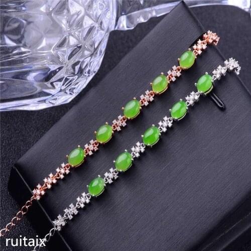 KJJEAXCMY fine jewelry 925 Pure silver inlay natural and field jasper female hand chain small wild flower restoring ancient ways