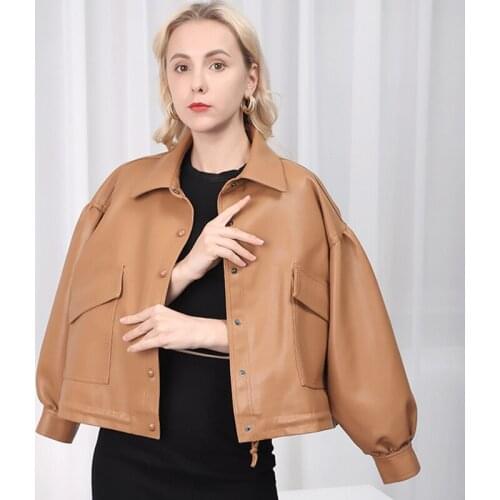 2021 Spring Autumn New Women Fashion Plus Pu Leather Soft Zipper Jackets Thick Plush Linning Loose Moto Bikers Punk Female Coat