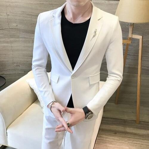 Wedding Groomsmen Blazer Mens Two Piece Suit Set Coat Pants Business Slim Color High End Male Jacket Trousers