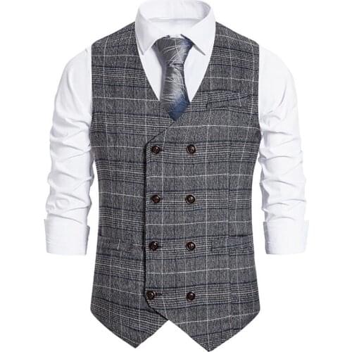 2021 New Men Formal Suit Vest Sleeveless Waistcoat Slim Plaid Business Wedding Classic Tuxedo Outwear Social Blazer Hot S-2XL