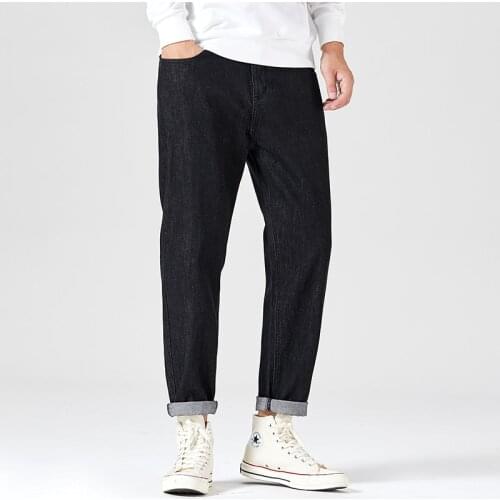 2021 autumn new young mens solid color jeans high-quality cotton loose casual harem pants fashion all-match solid color pants