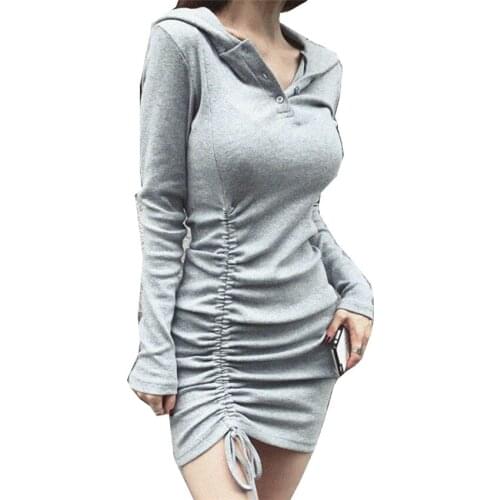 New Spring Autumn Korean Version Slim Women Long Sleeve Dresses Sexy Lady Hooded Pakadge Hip Dress Vestidos Bottomings Mini 824
