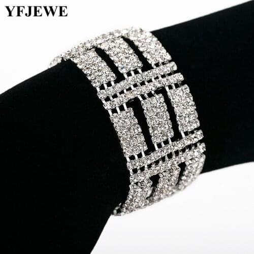 YFJEWE Wholesale Linked Jewelry Women Bracelets Silver color Chain Link Bracelets For Women rhinestone bracelet B097