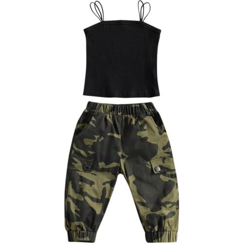 2-7Y Fashion Summer Kids Girls Clothes Sets Camouflage Print Sleeveless Vest Tops Long Pants 2pcs