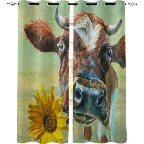 Sunflowers Cow Window Treatments Curtains Valance Window Curtains Living Room Kids Window Treatment Window Treatment Valances