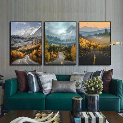Nature Scenery Picture Nordic Canvas Painting Wall Art Mountain Forest Road Landscape Print Poster for Living Room Home Decor