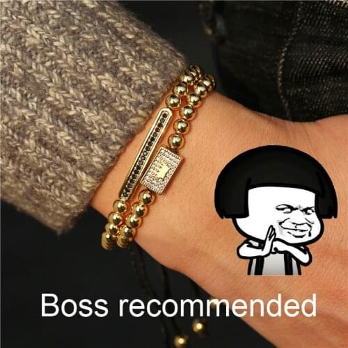 Adjustable size copper beads bracelet crown pulseras handmade men women luxury bracelets Jewellery for pulsera hombre bijoux