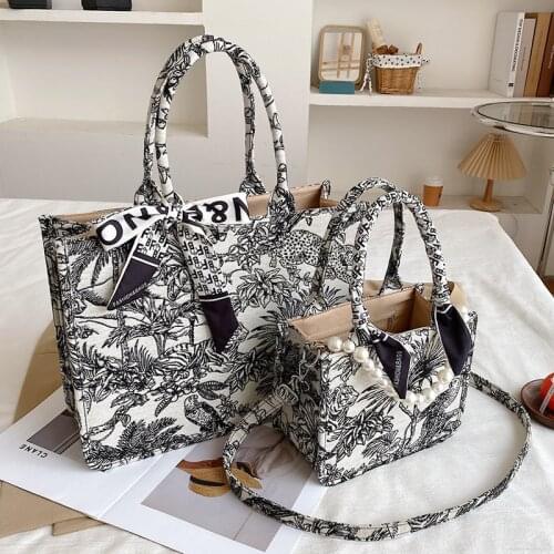 Luxury Designer Handbag for Womens Fashion Brand Designer Bag Jacquard Embroidery Shoulder Bag Female Girls Shopper Canvas Tote