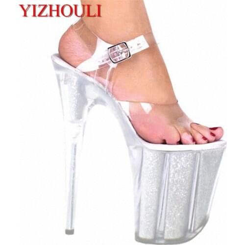 Crystal 20cm high heel sandals, 8 inch silver banquet shoes, model pole dancing sandals