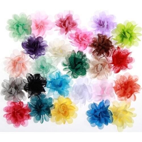 60PCS 5CM 2" Chic Chiffon Flowers For Headband Fabric Flowers For Hair Clips Accessories Boutique Princess Hair Fabric Flower