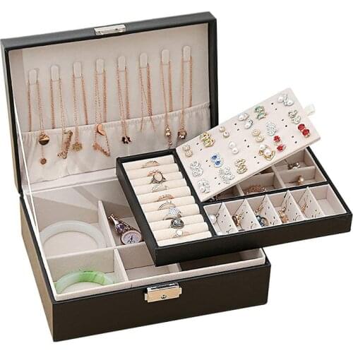 Portable Jewelry Box Travel Multi-function PU Leather Jewelry Storage Box Case Holder Earring Necklace Plate Jewelry Organizer