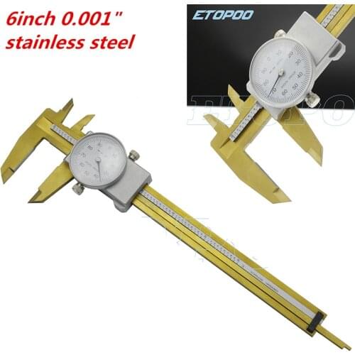 Titanium plating 0-150mm/0.02 Shock-proof Dial Caliper Stainless Steel Vernier Caliper 6" 0.00" Measurement Gauge Measuring Tool