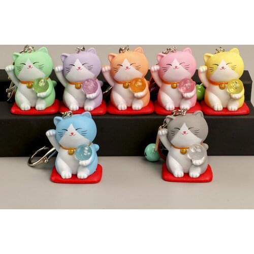 Random 1pcs cartoon lucky cat doll keychains, creative good luck and lucky cute small gifts bell ornaments