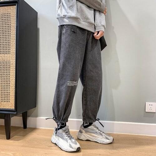 Special wholesale new mens jeans summer new tooling jeans mens street loose light blue beam pants super-fire nine-point pants