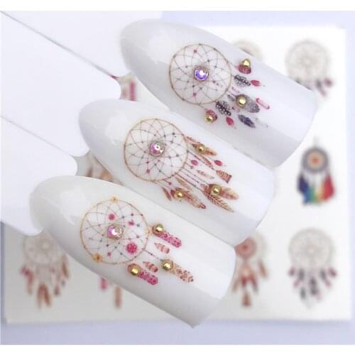 Fashion Stickers for Nails DIY Cute Dreamcatcher Feather Water Sliders Manicure Decor Watercolor Nail Decal Stickers Accessoires