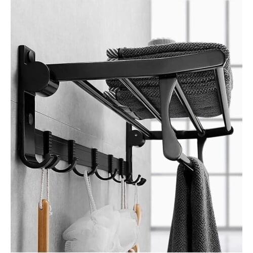 Towel Rack Wall Mounted Foldable Aluminum Organizer Bathroom Wall Shelf Towel Holder For bathroom equipment bathroom Accessories