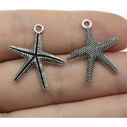 WYSIWYG 10pcs 26x22mm Starfish Charm Starfish Pendant Antique Silver Color Antique Gold Tone Starfish Charm
