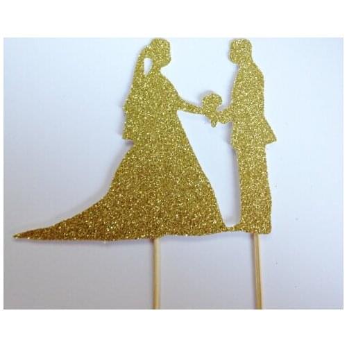 Bride & Groom Glitter Cupcake Toppers birthday Wedding Bridal baby Shower Engagement Party Bachelorette food toothpicks