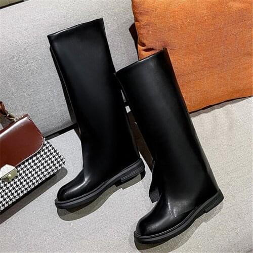 2021 Women Fashion Knee High Boots Lady Leather Flats Platform Boots Luxury Designer Cowboy Booties Female Boots Kawaii Shoes