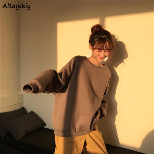 Hoodies Women Solid Friends Velvet Thickening All-match Loose 2XL Korean Style Chic Couples Sweatshirt Harajuku Fashion Ulzzang