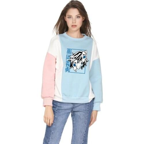 Women Harajuku Print Colorblock Patchwork Casual Pullover Sweatshirts 2021 Spring O-neck Korean Female Sudaderas Tracksuits Tops